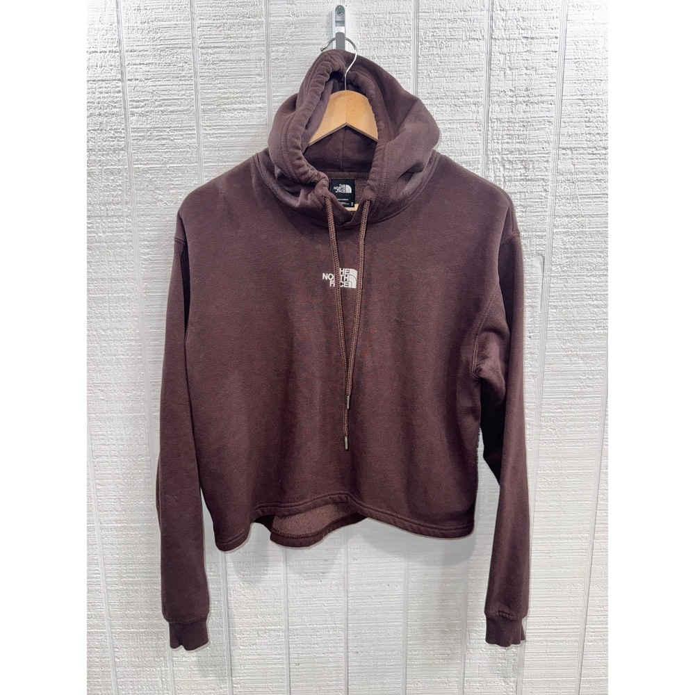 The North Face Hoodie Womens Brown Cropped Fleece Pullover Logo Medium